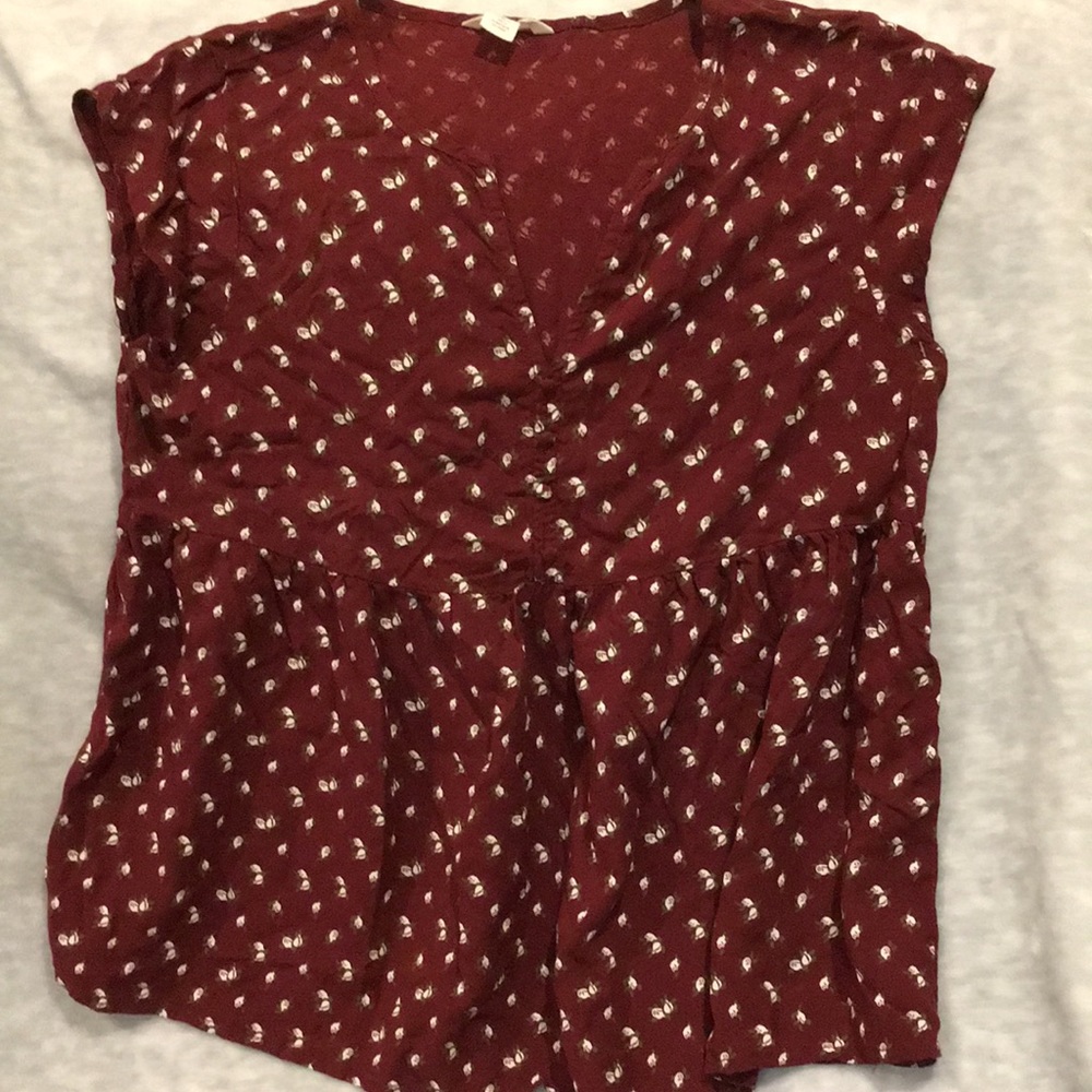 Pomegranate Burgandy Colored Floral Bouse size Small India Viscose Resale